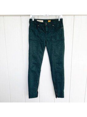 Anthropologie Pilcro Green Jacquard Ankle Zip Skinny Jeans Women's 26